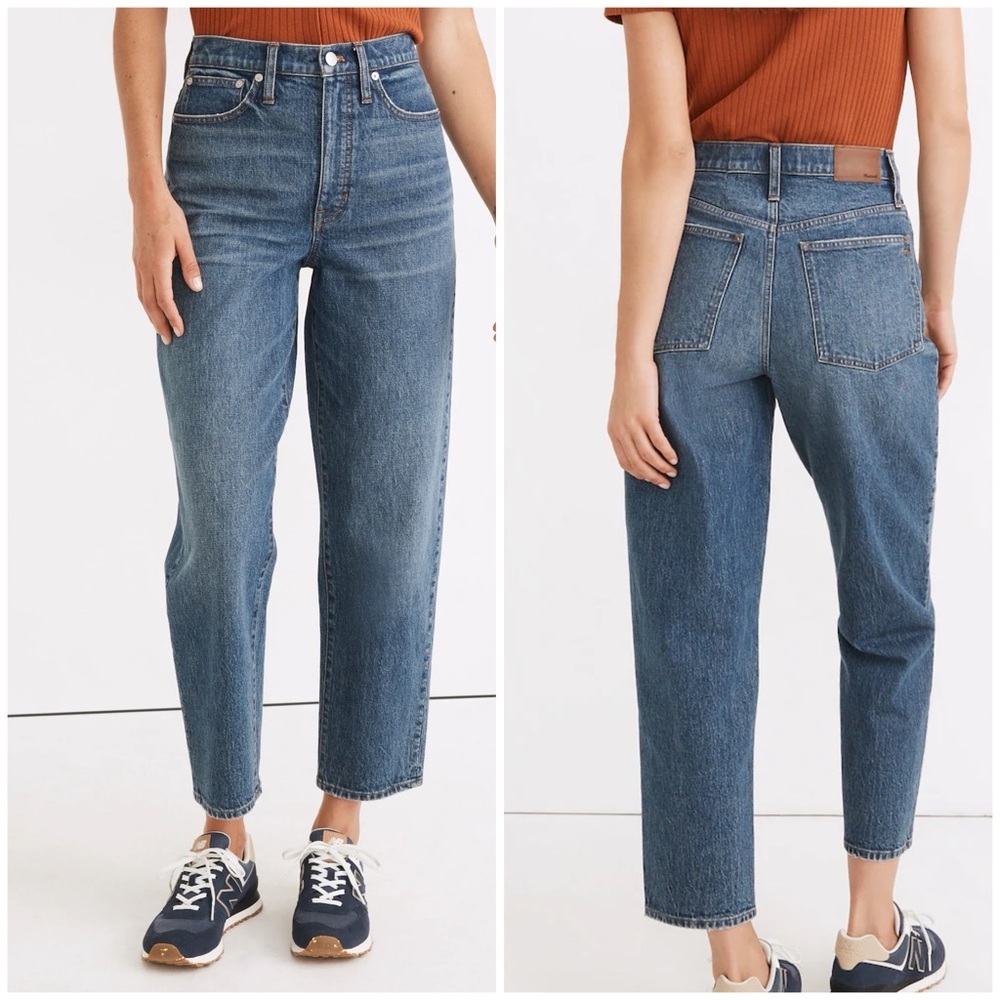 Madewell Cropped High-Rise Straight Jeans in Mid Blue Denim